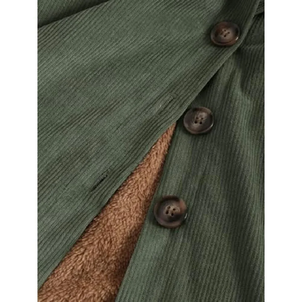 Vintage Corduroy Fleece Lined Jacket Shacket Casual Winter Coat